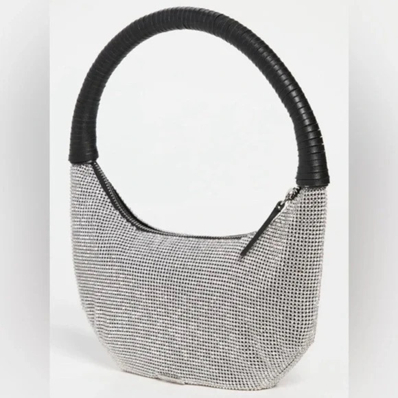 Staud Pepper Crystal Embellished Mini Moon Shoulder Bag Black Silver - Picture 12 of 14